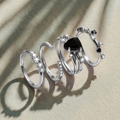 Black Obsidian Flow Stardust Rings - sterling silver alt worn