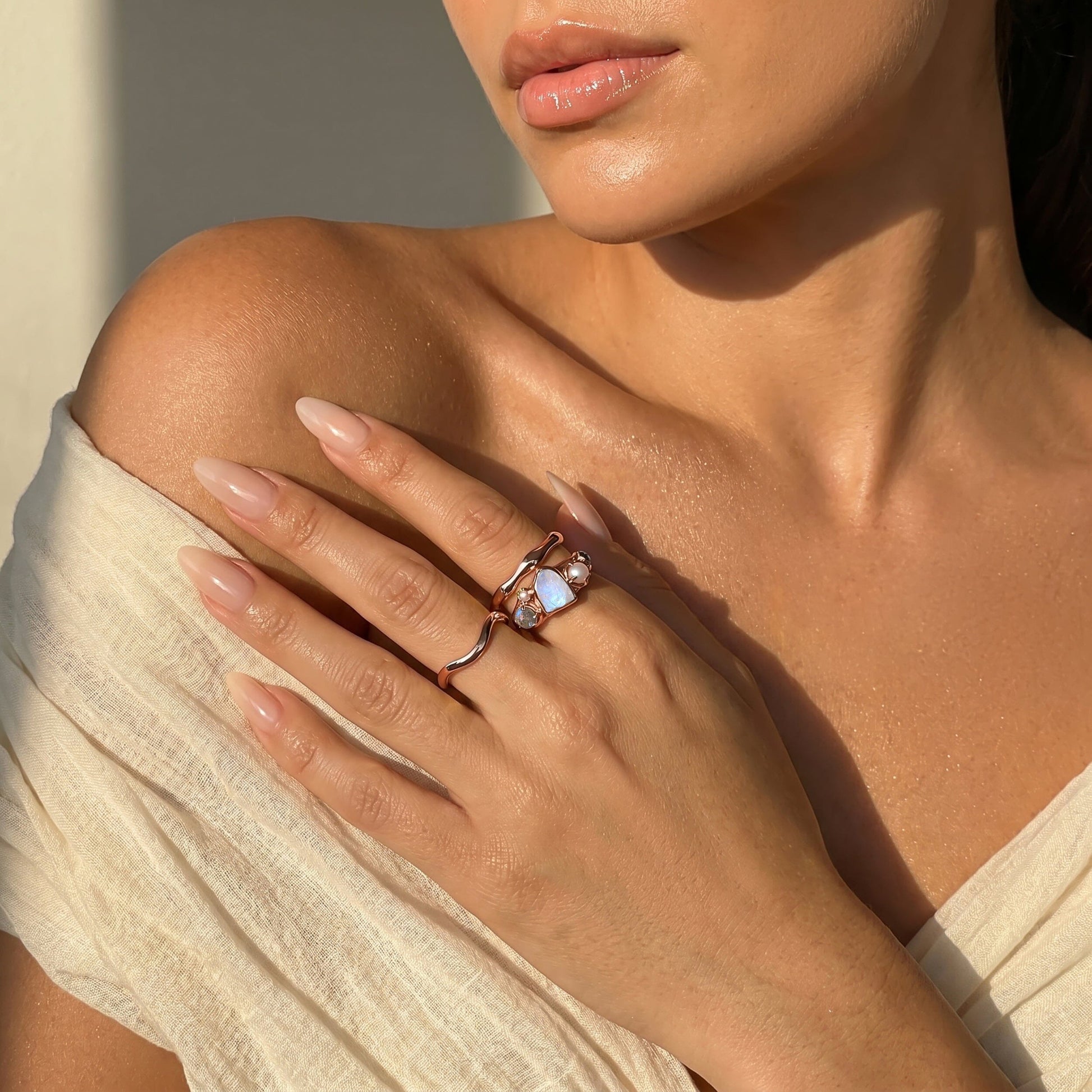 Moonstone Heirloom & Magma Rings - lifestyle 4 RG