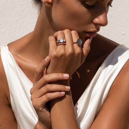 Moonstone Heirloom & Magma Rings - lifestyle 2 RG