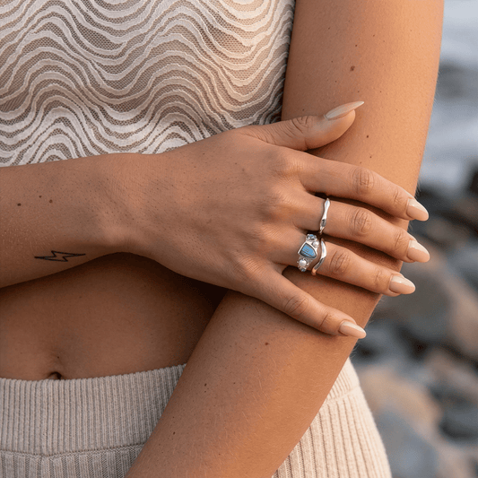 Labradorite Heirloom Ring silver worn