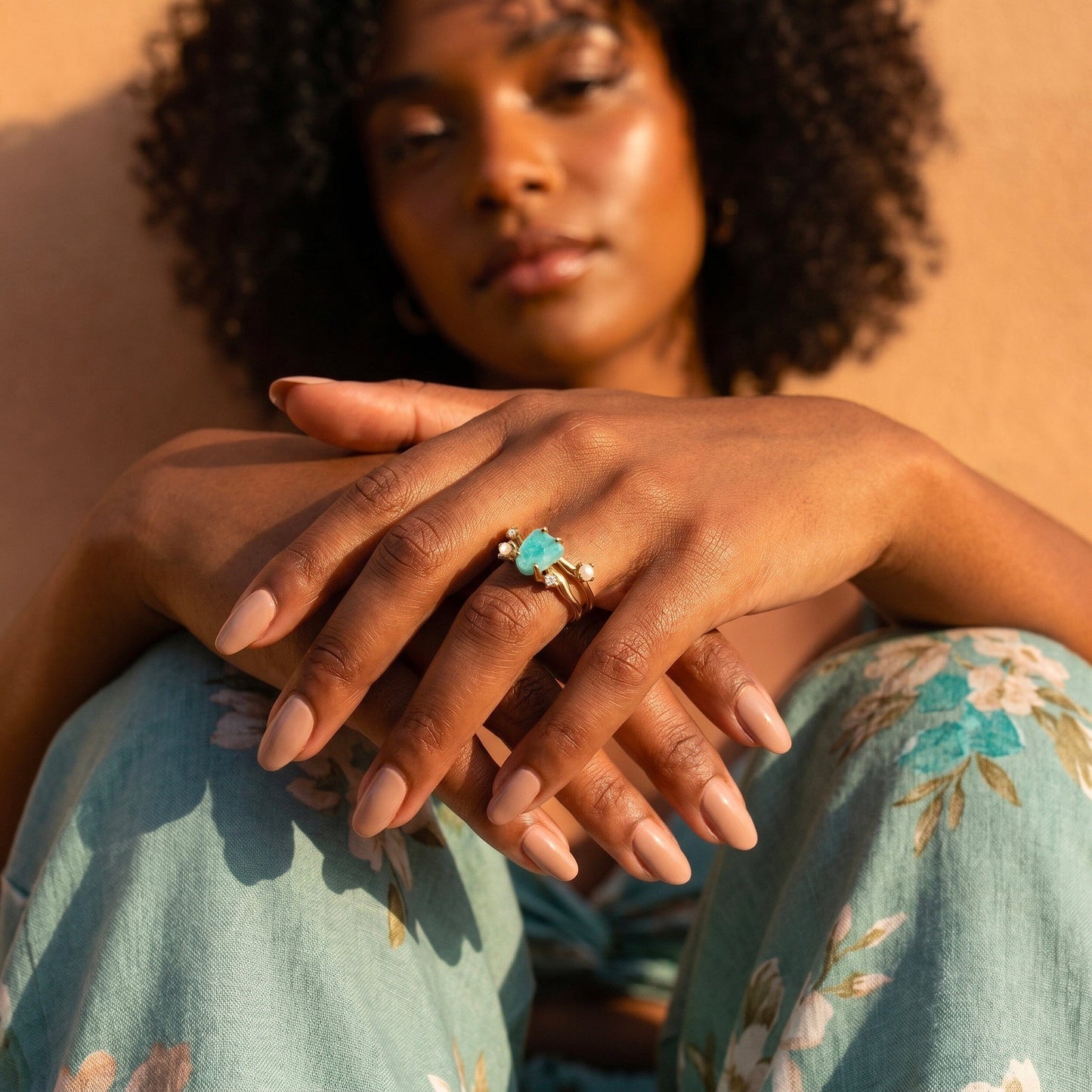 Amazonite Ring Flow - model close up