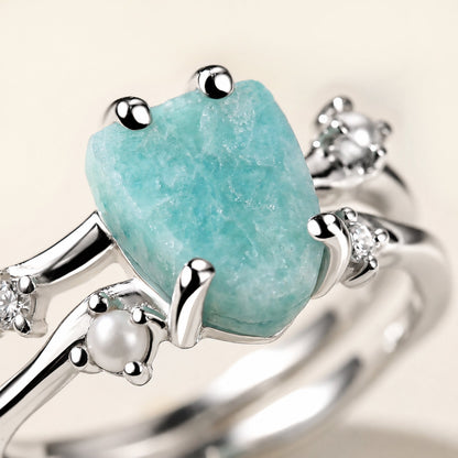 Amazonite Ring Flow - silver close up detail