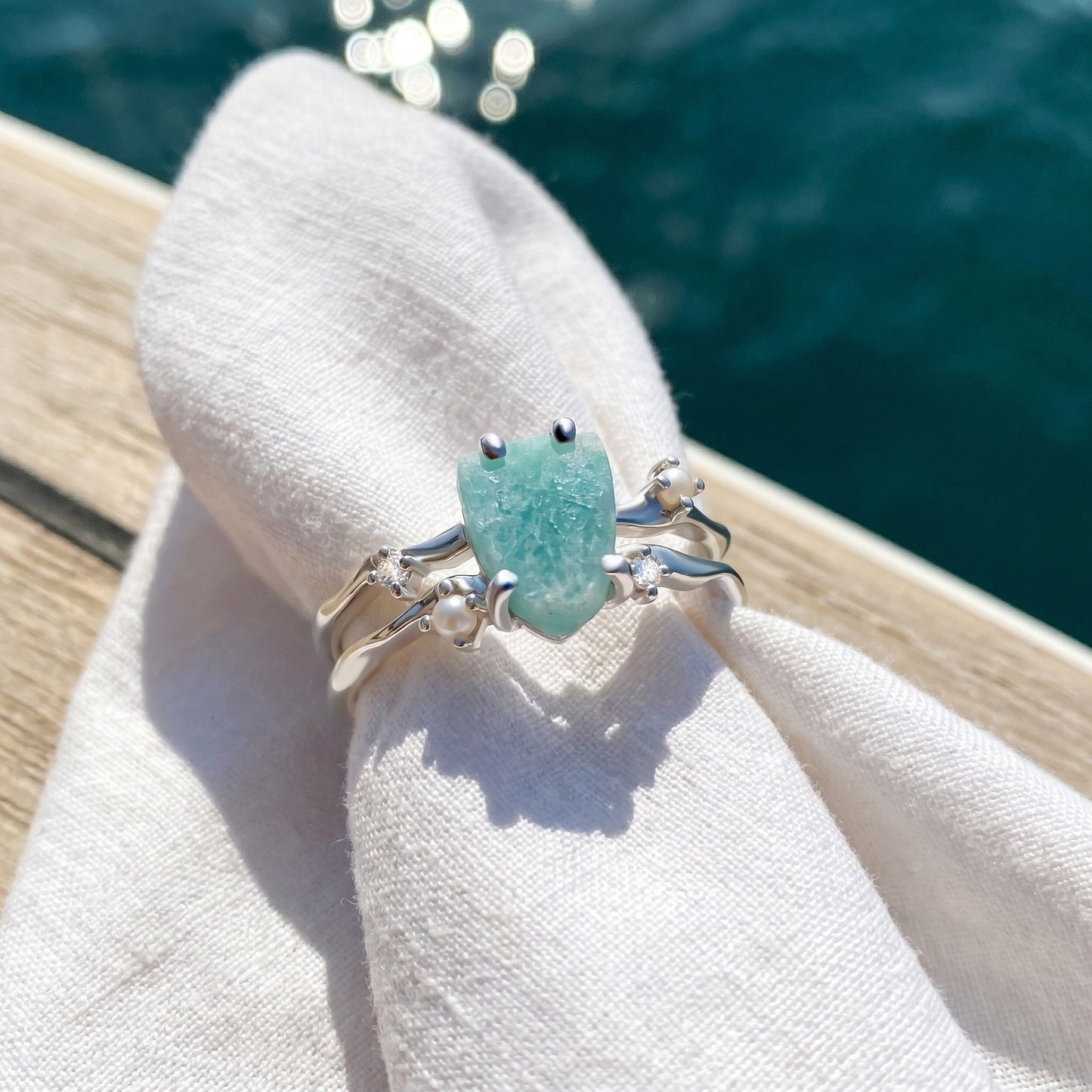 Amazonite Ring Flow - silver stone detail