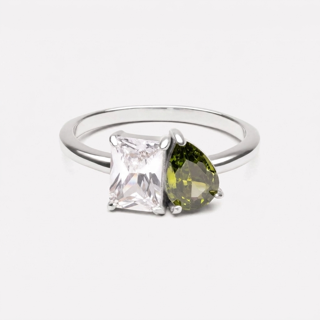 Toi et Moi Birthstone Ring - silver