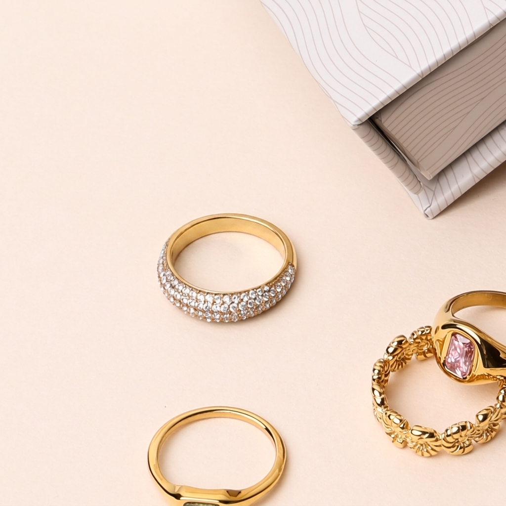"Day & Night" Ring Set - Crystal-Dome-Ring