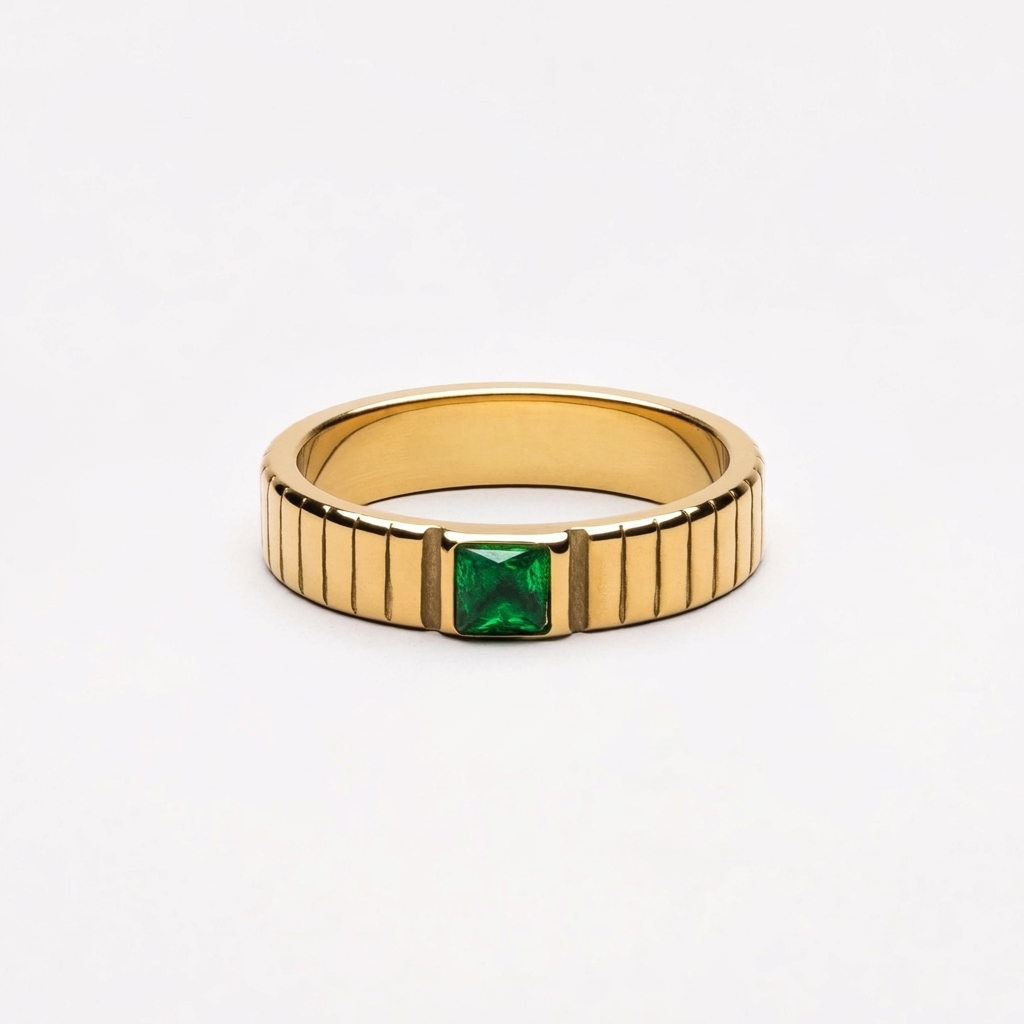 Chunky Emerald Ring - gold detail