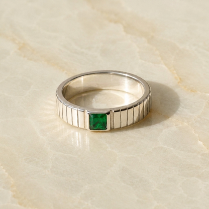 Chunky Emerald Ring - silver angle