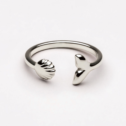 Island Ring - silver whale tail and shell
