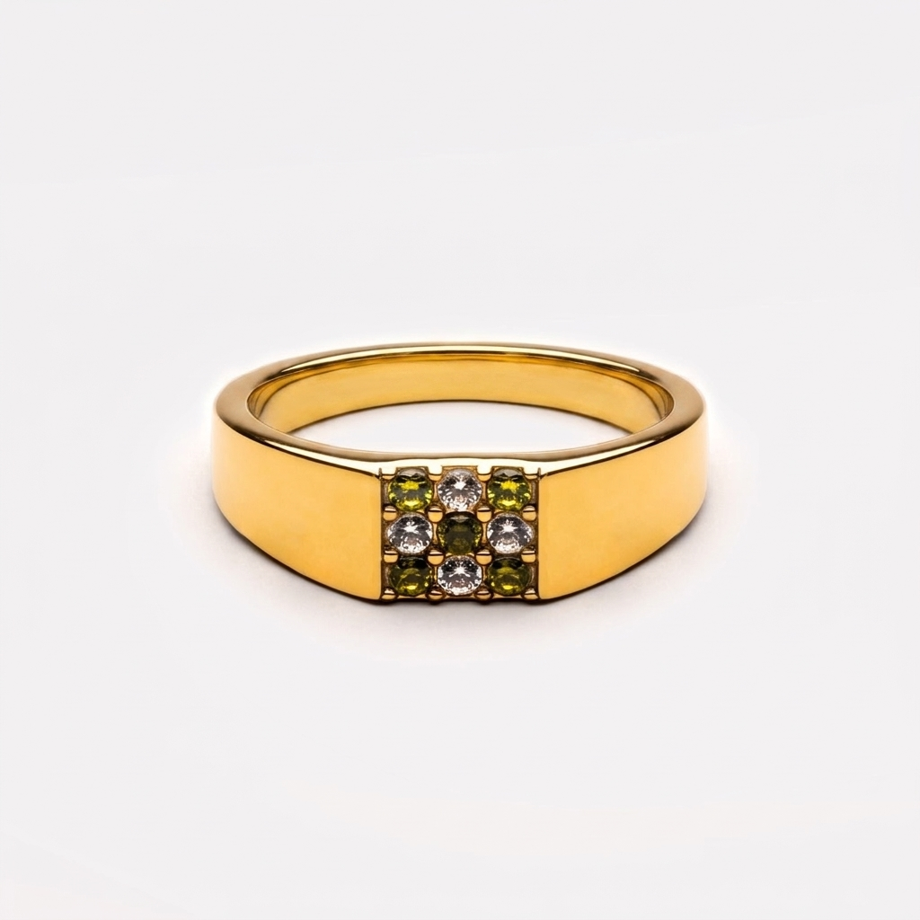 Tulum Ring - green stone gold signet