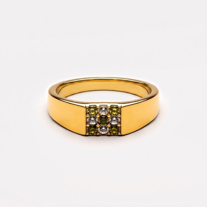 Tulum Ring - green stone gold signet