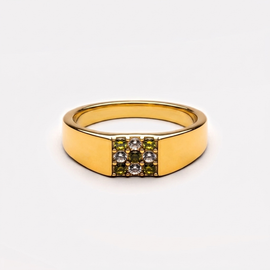 Tulum Ring - green stone gold signet