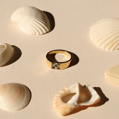 Tulum Ring - green and white stones on shells