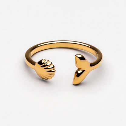 Island Ring - gold whale tail and shell