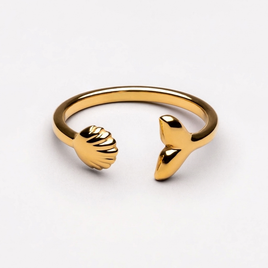 Island Ring - gold whale tail and shell