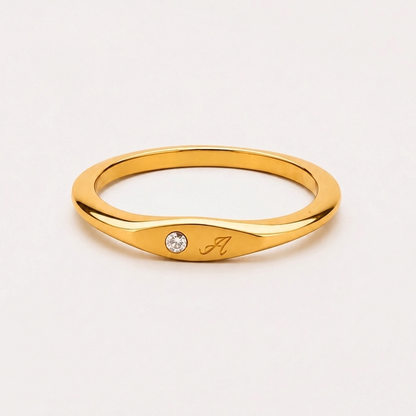 One-Initial Crystal Ring - gold ring with initial and crystal