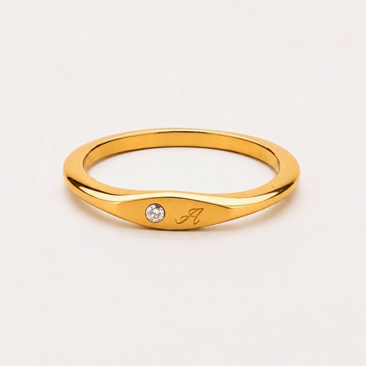 One-Initial Crystal Ring - gold ring with initial and crystal