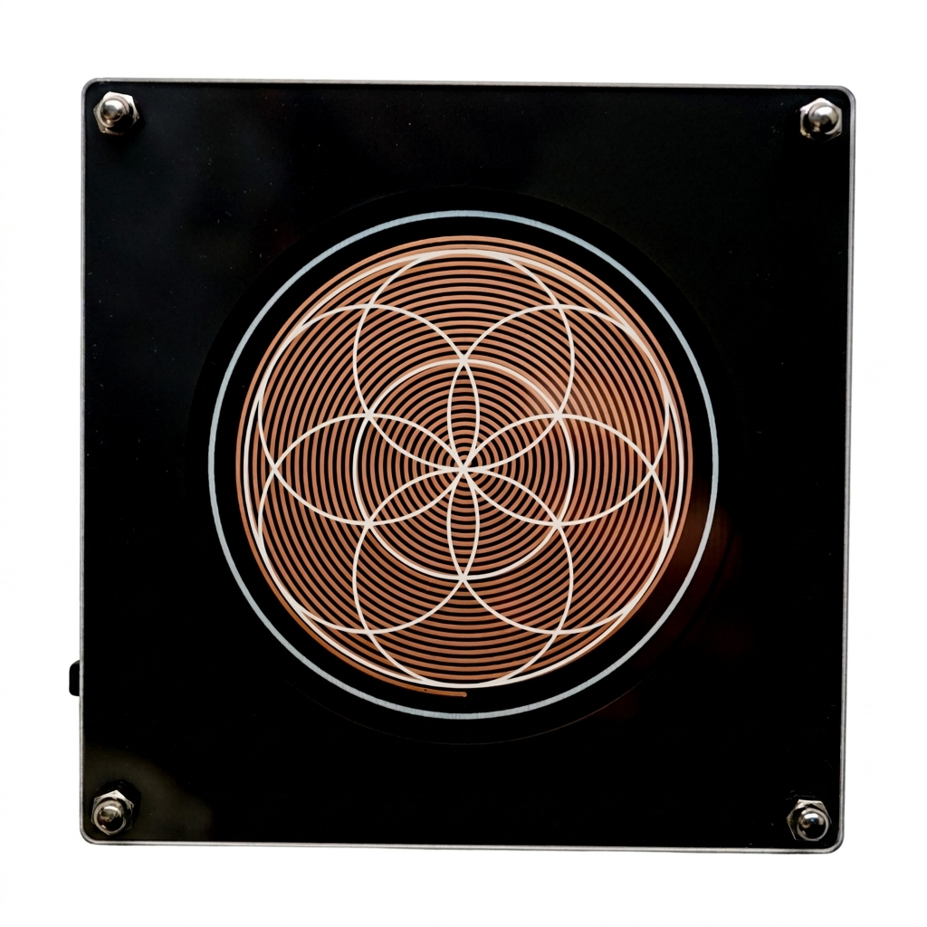 417Hz Frequency Generator, black plate with copper Seed of Life coil