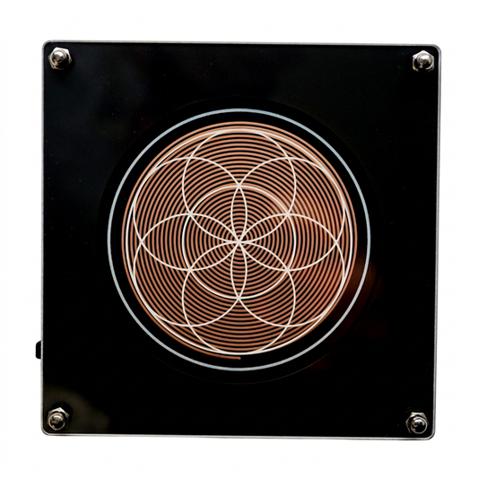 417Hz Frequency Generator, black plate with copper Seed of Life coil