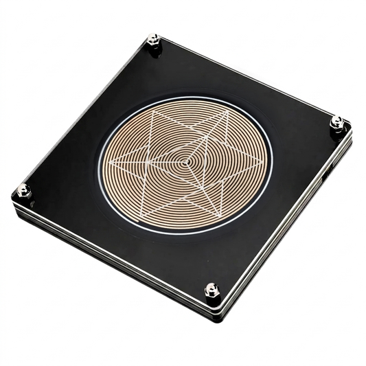 639Hz Frequency Generator, black plate with copper Merkaba coil