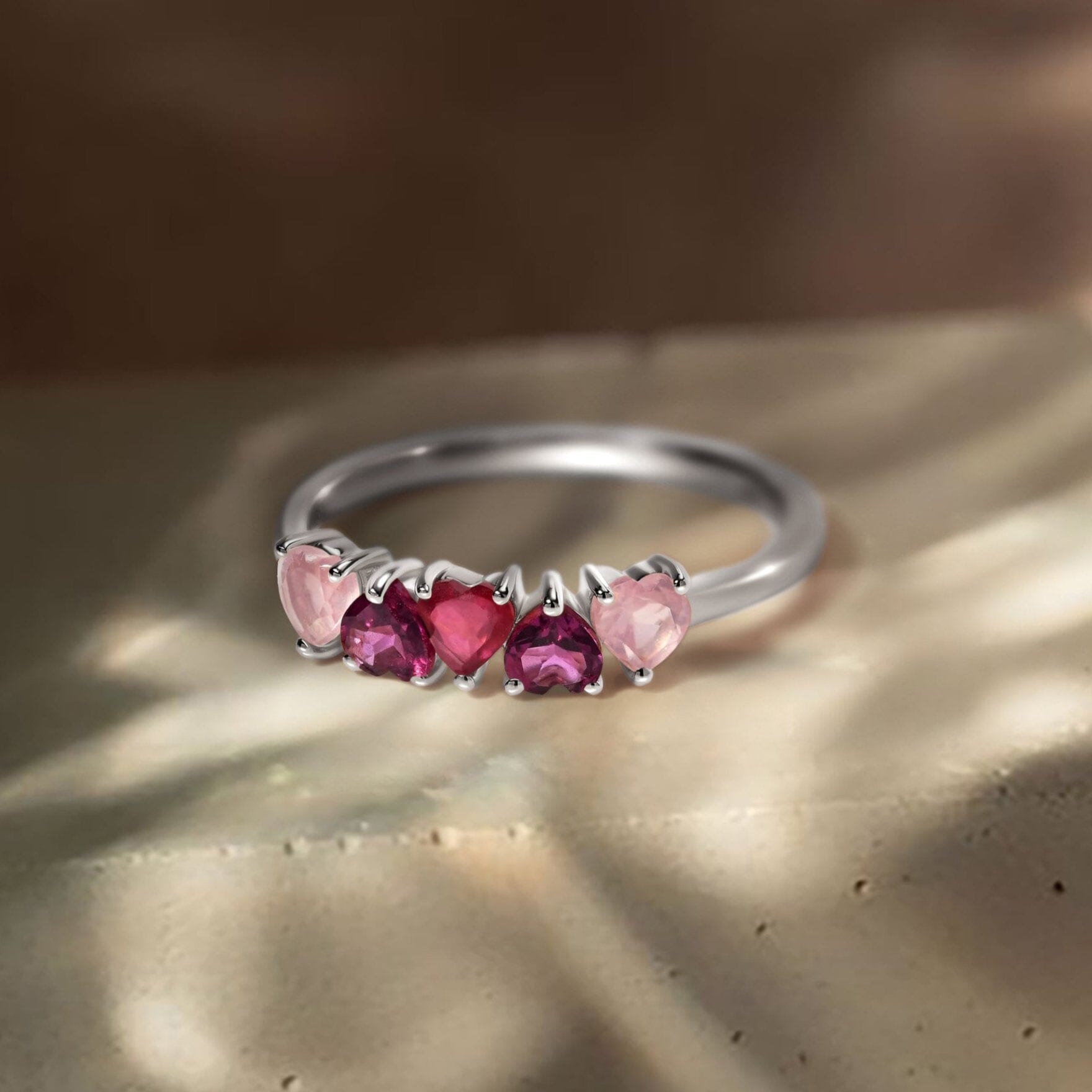 Rose Quartz Rhodolite Ring - Crush, silver detail