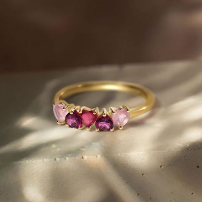 Rose Quartz Rhodolite Ring - Crush, yellow gold detail