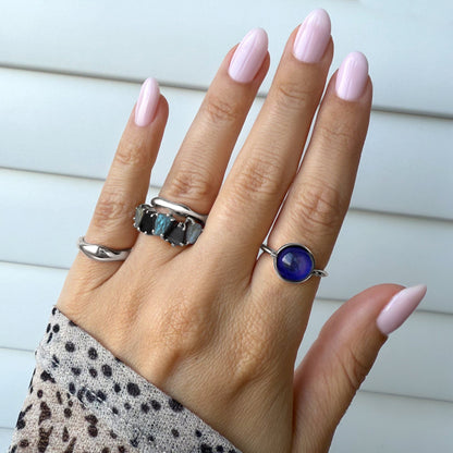 Raw Crystal Ring - Luminous Labradorite - worn white rhodium detail