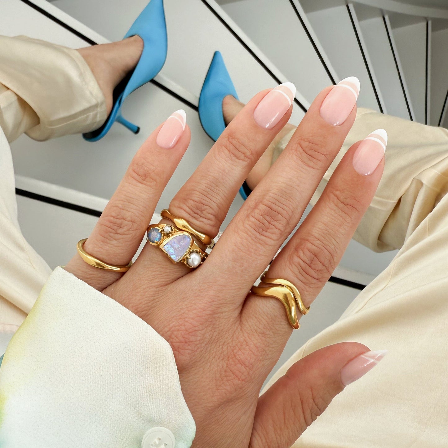Moonstone Pearl Ring - Heirloom - stack YG