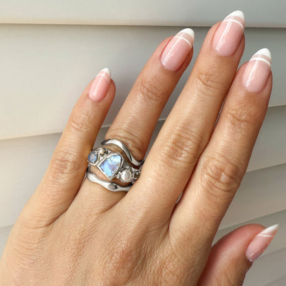 Moonstone Heirloom & Magma & Waves Rings - on hand SIL