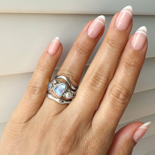 Moonstone Heirloom & Magma & Waves Rings - on hand SIL