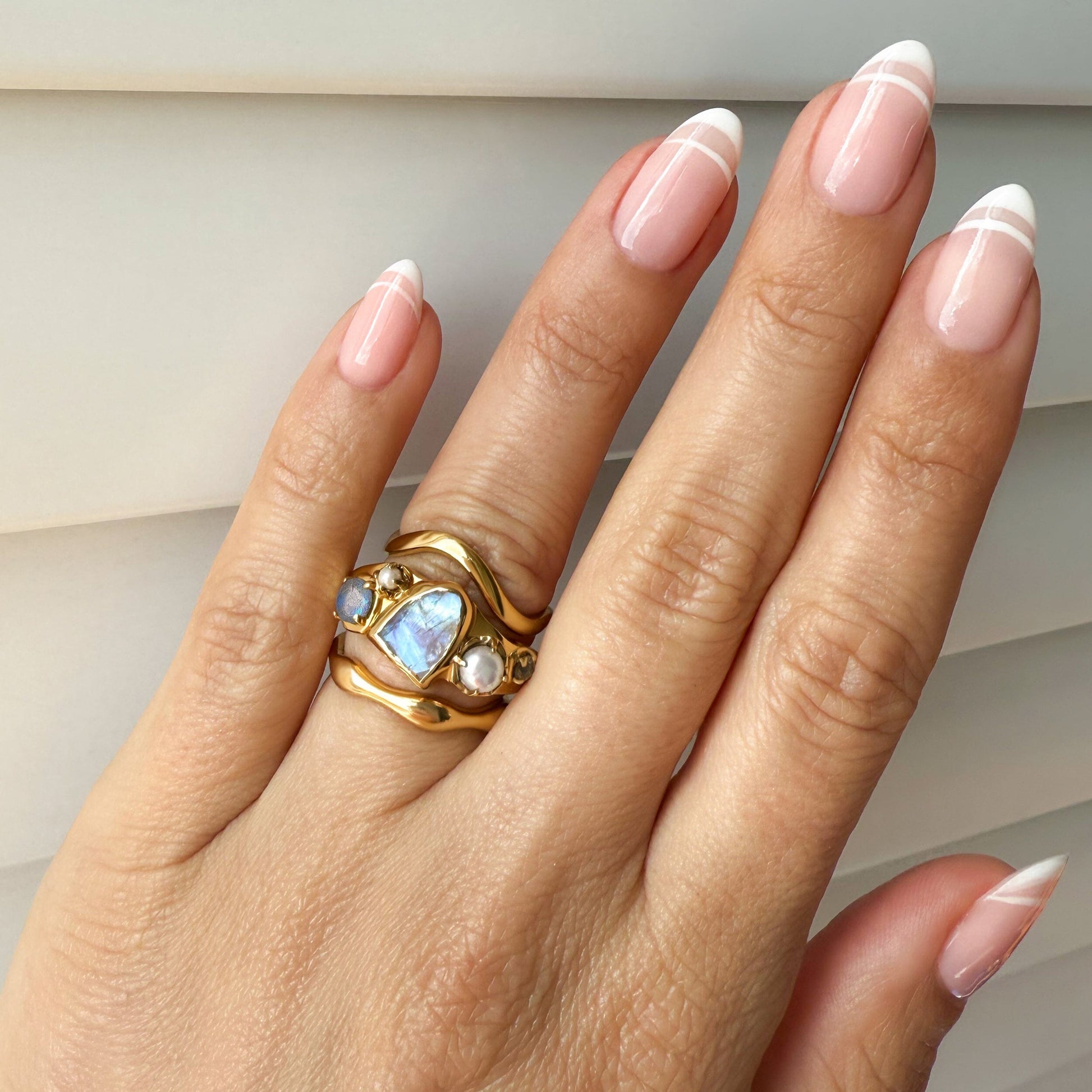 Moonstone Heirloom & Magma & Waves Rings - on hand YG