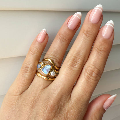 Moonstone Heirloom & Magma & Waves Rings - on hand YG