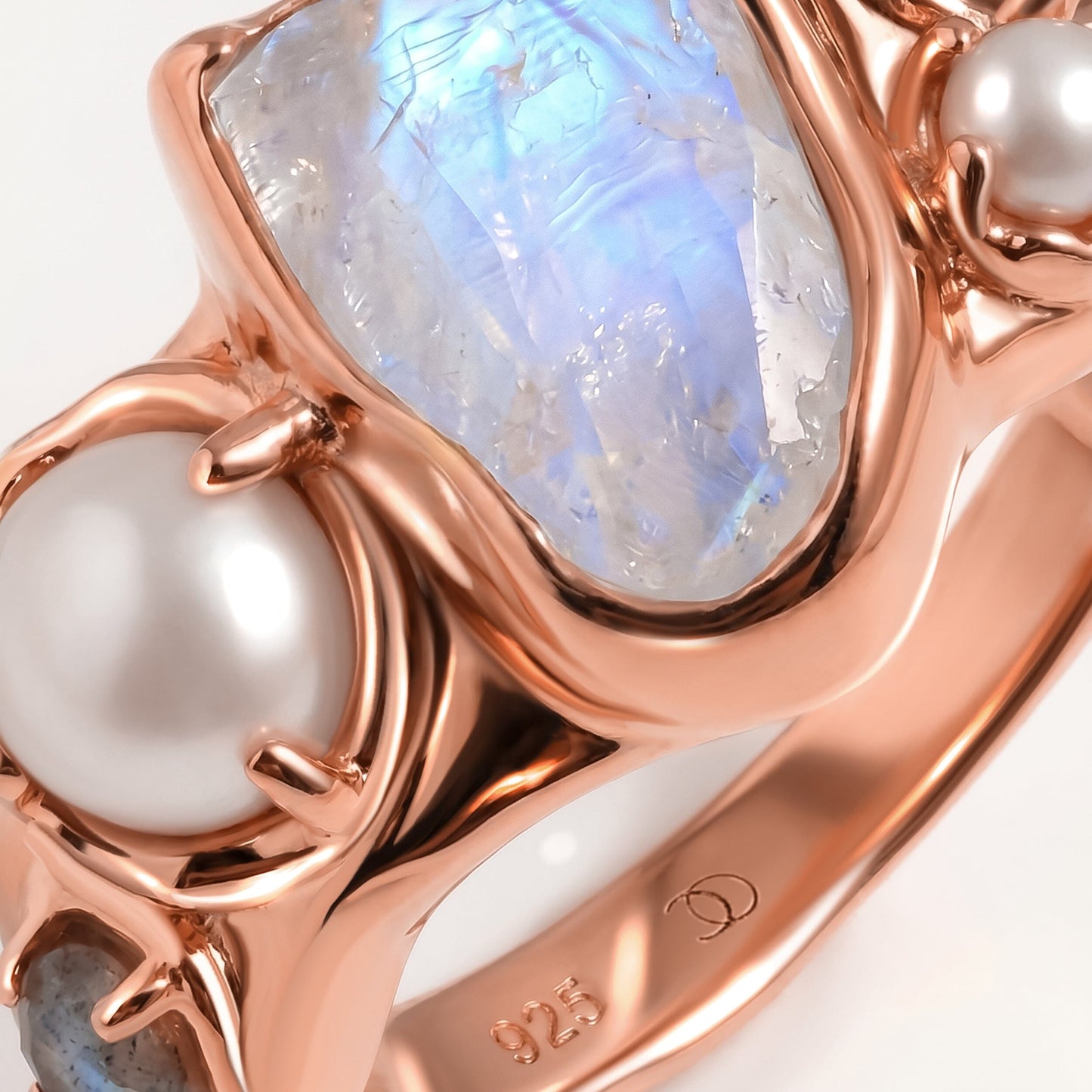 Moonstone Heirloom & Magma Rings - macro RG