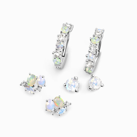 Moonstone & Opal Hoop Earring Set - High Vibe Trio