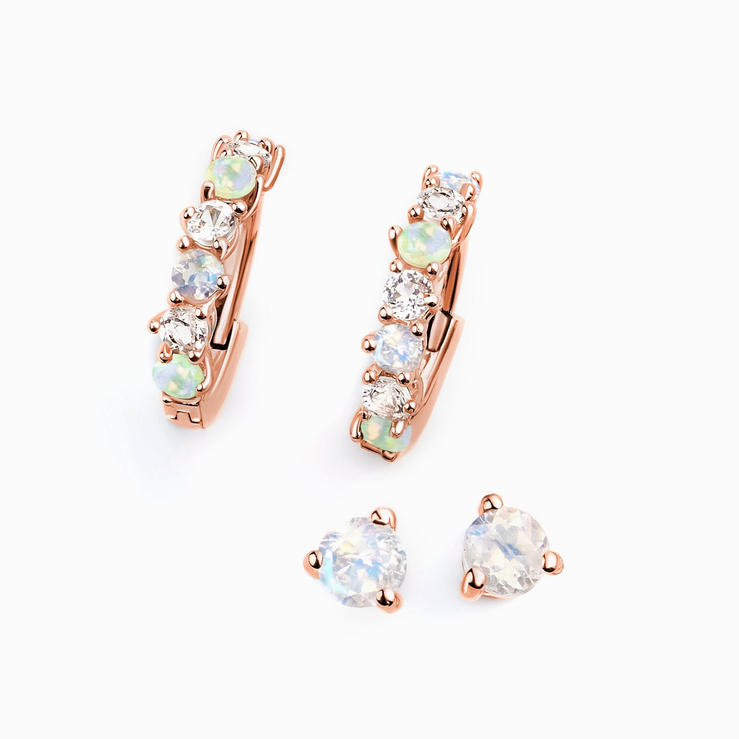 Moonstone & Opal Hoop Earring Set - High Vibes, rose gold