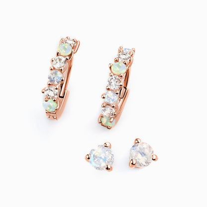 Moonstone & Opal Hoop Earring Set - High Vibes, rose gold