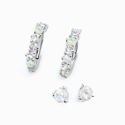 Moonstone & Opal Hoop Earring Set - High Vibes, silver