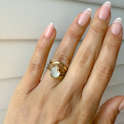 Mother of Pearl Ruby Serpent Waves Rings - yellow gold model angle