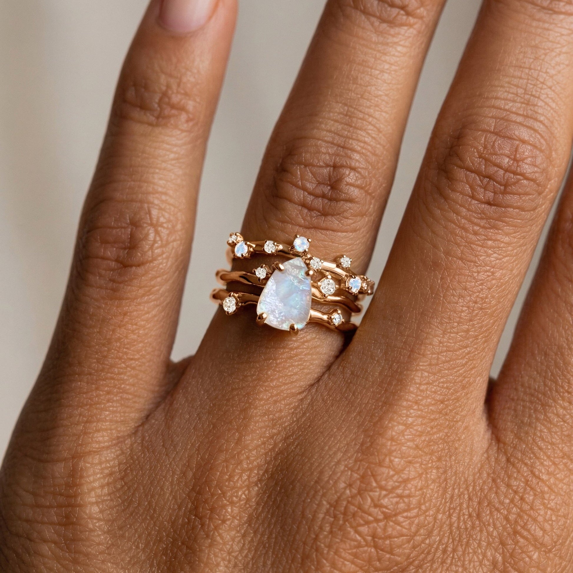 Moonstone Lab Diamond Flow Stardust Rings - rose gold vermeil on hand