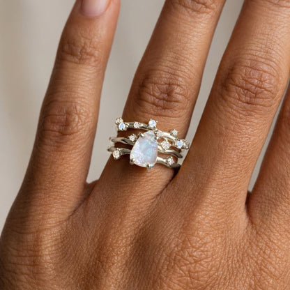 Moonstone Lab Diamond Flow Stardust Rings - sterling silver on hand