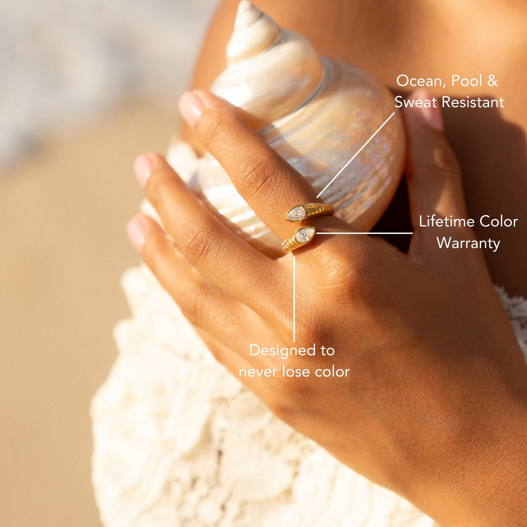 Naya Ring - gold band waterproof callouts