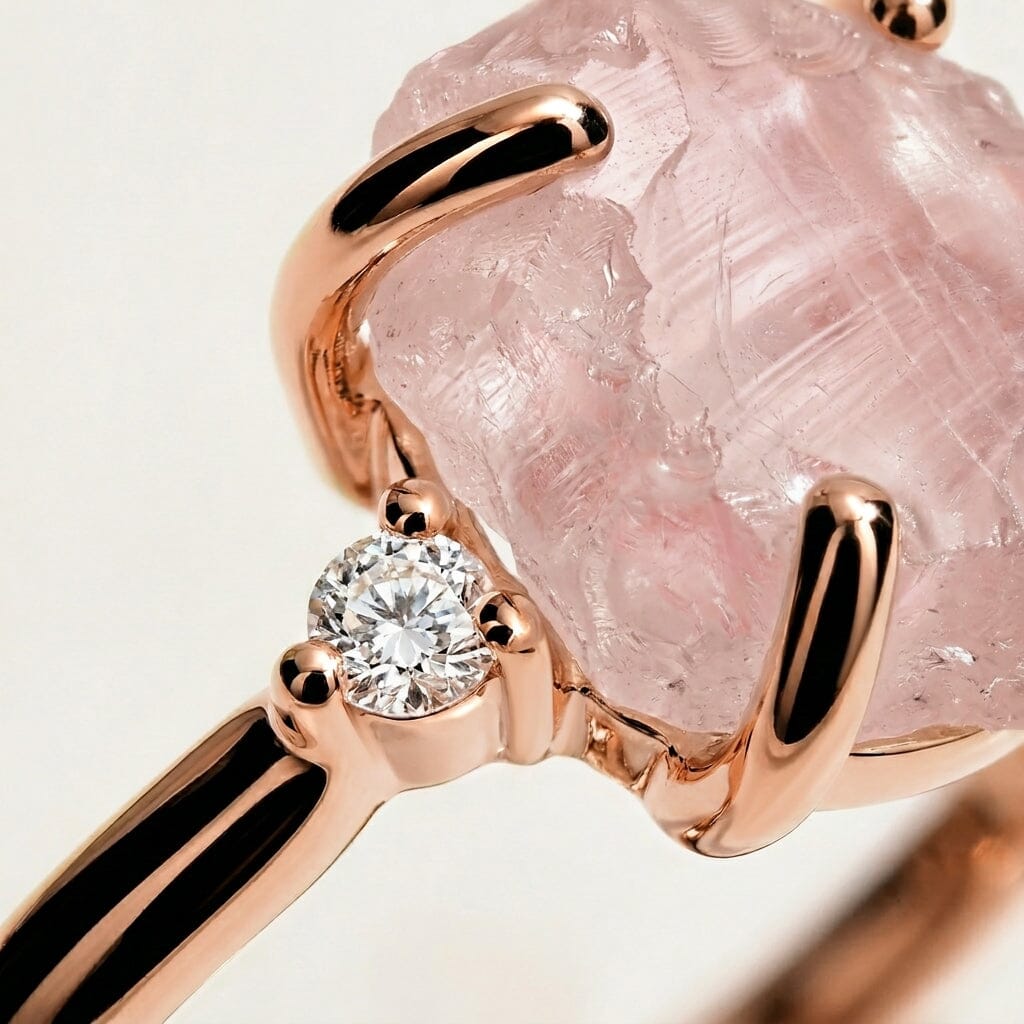 Rose Quartz Lab Diamond Ring - Raw Allure - rose gold macro