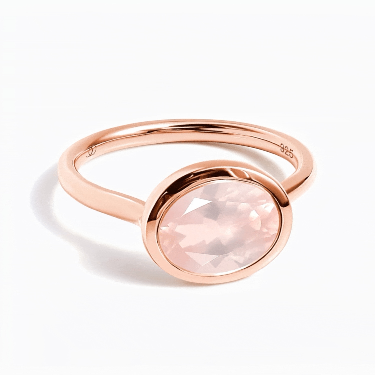 Rose Quartz Skin Touch Ring & Waves Band - rose gold detail
