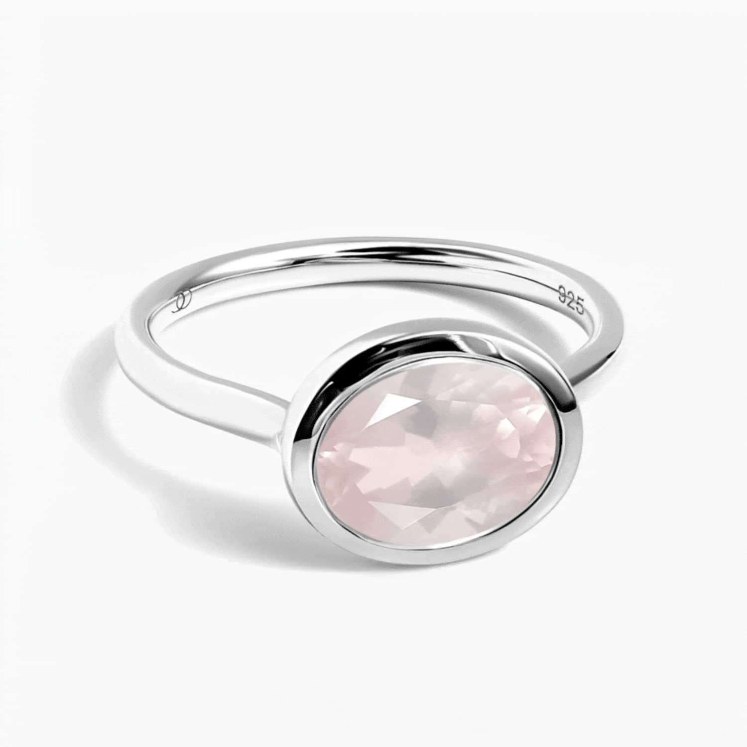 Rose Quartz Skin Touch Ring & Waves Band - silver detail