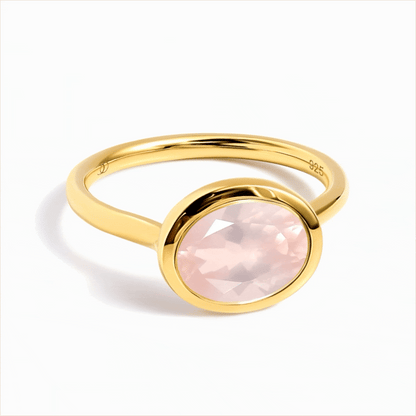 Rose Quartz Skin Touch Ring & Waves Band - yellow gold detail