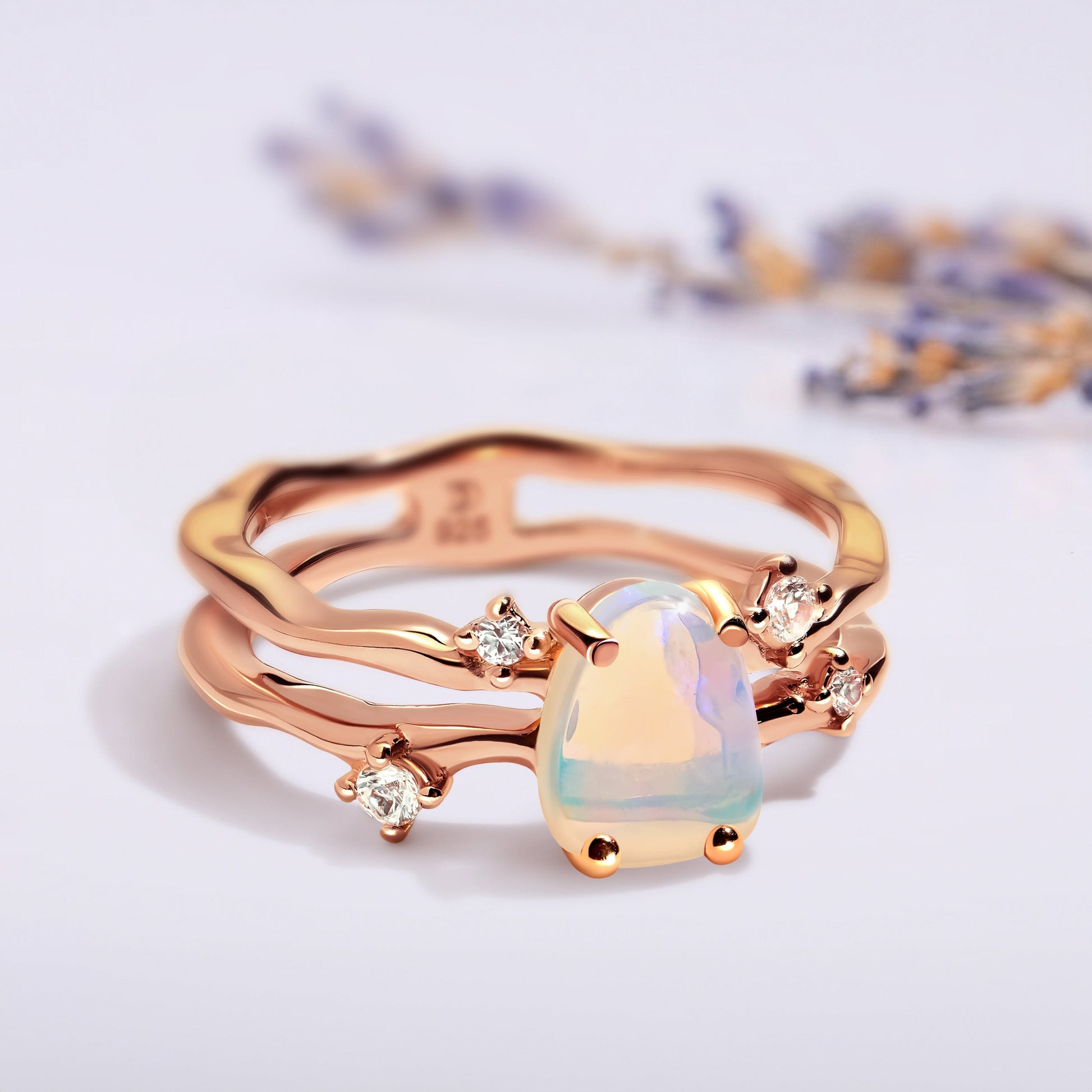 Opal Ring - Flow, rose gold on hand