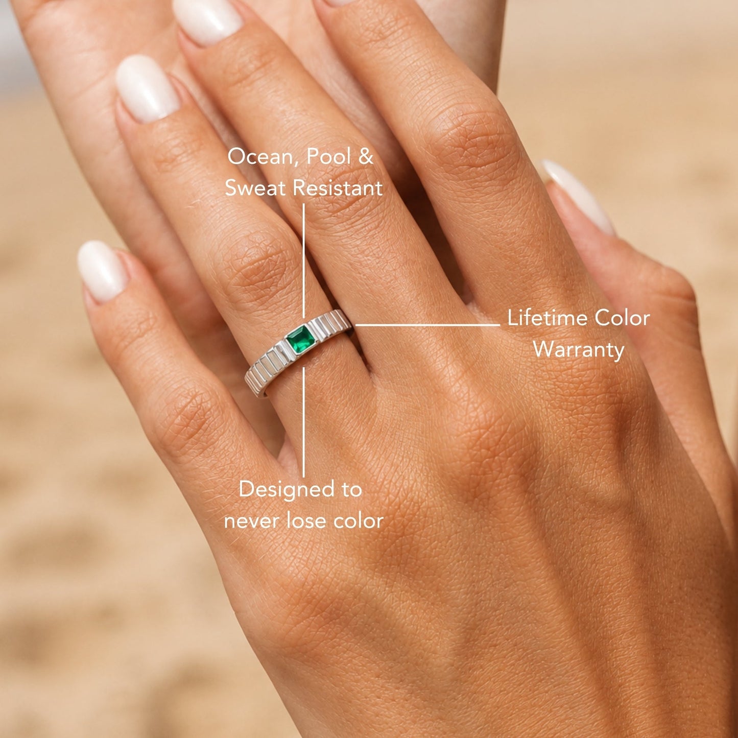 Chunky Emerald Ring - silver-greensplash-ring
