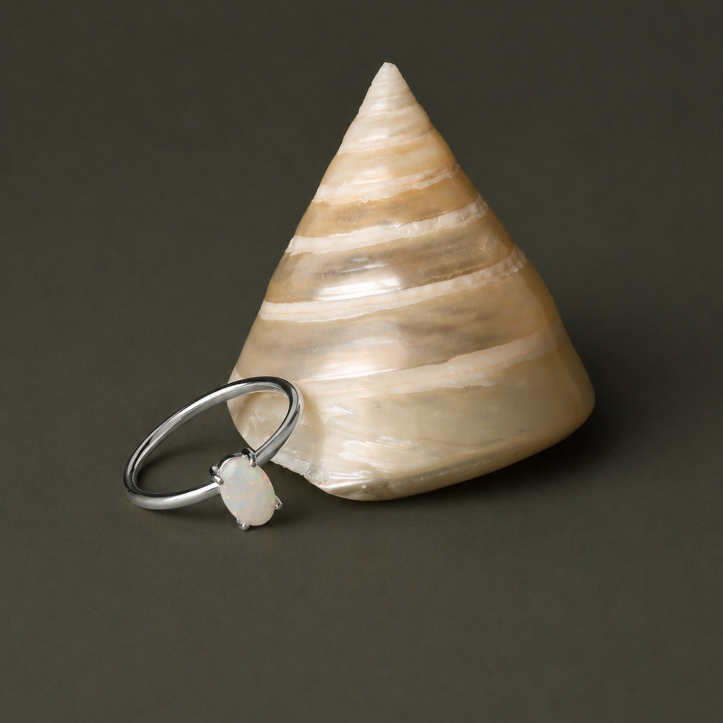 Oval Opal Ring - silver opal ring