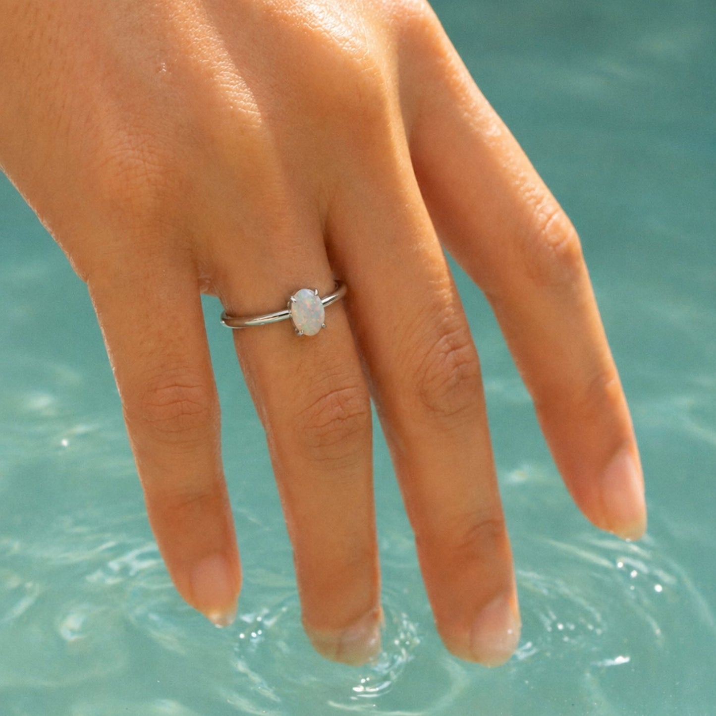 Oval Opal Ring - silver-white-opal