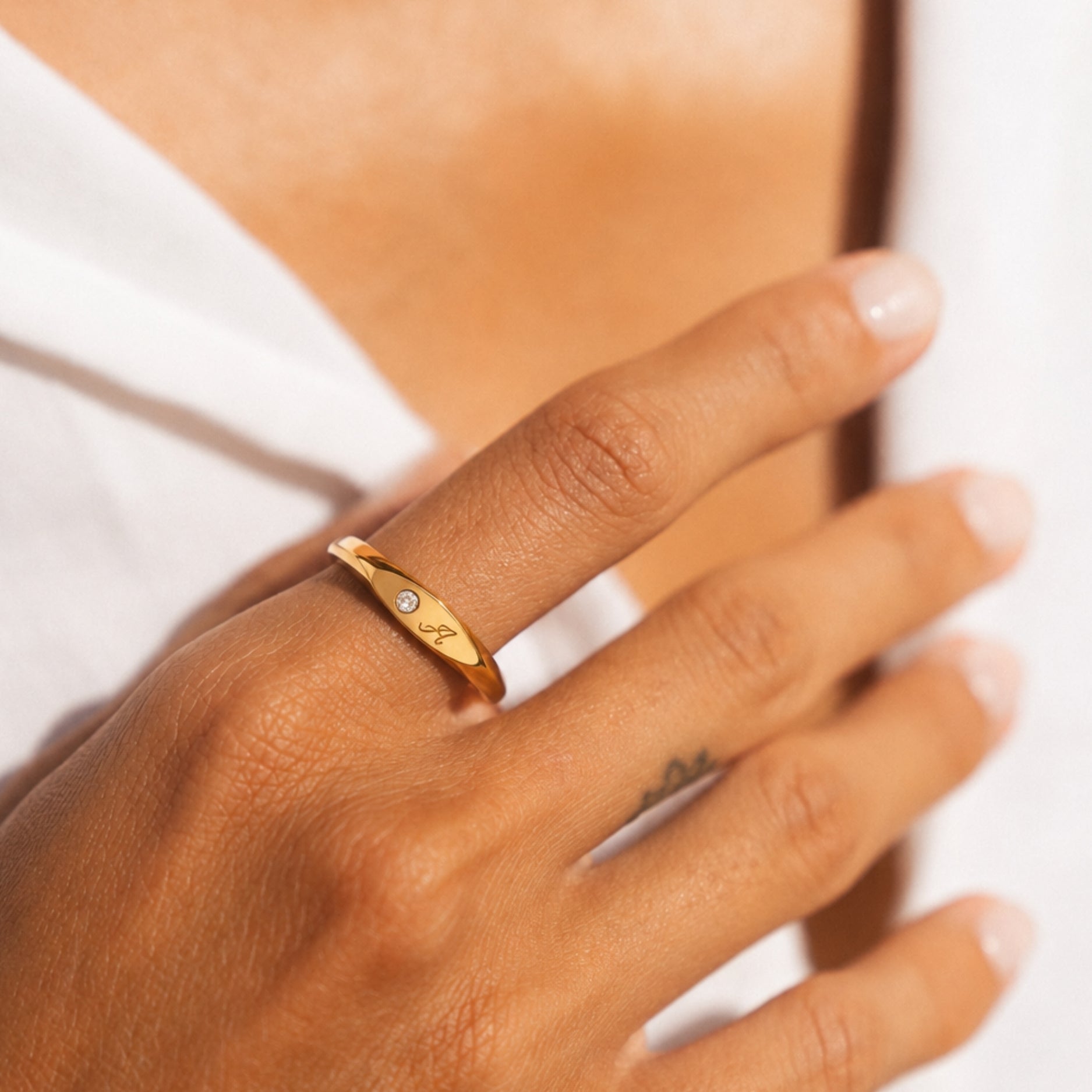 One-Initial Crystal Ring - on hand