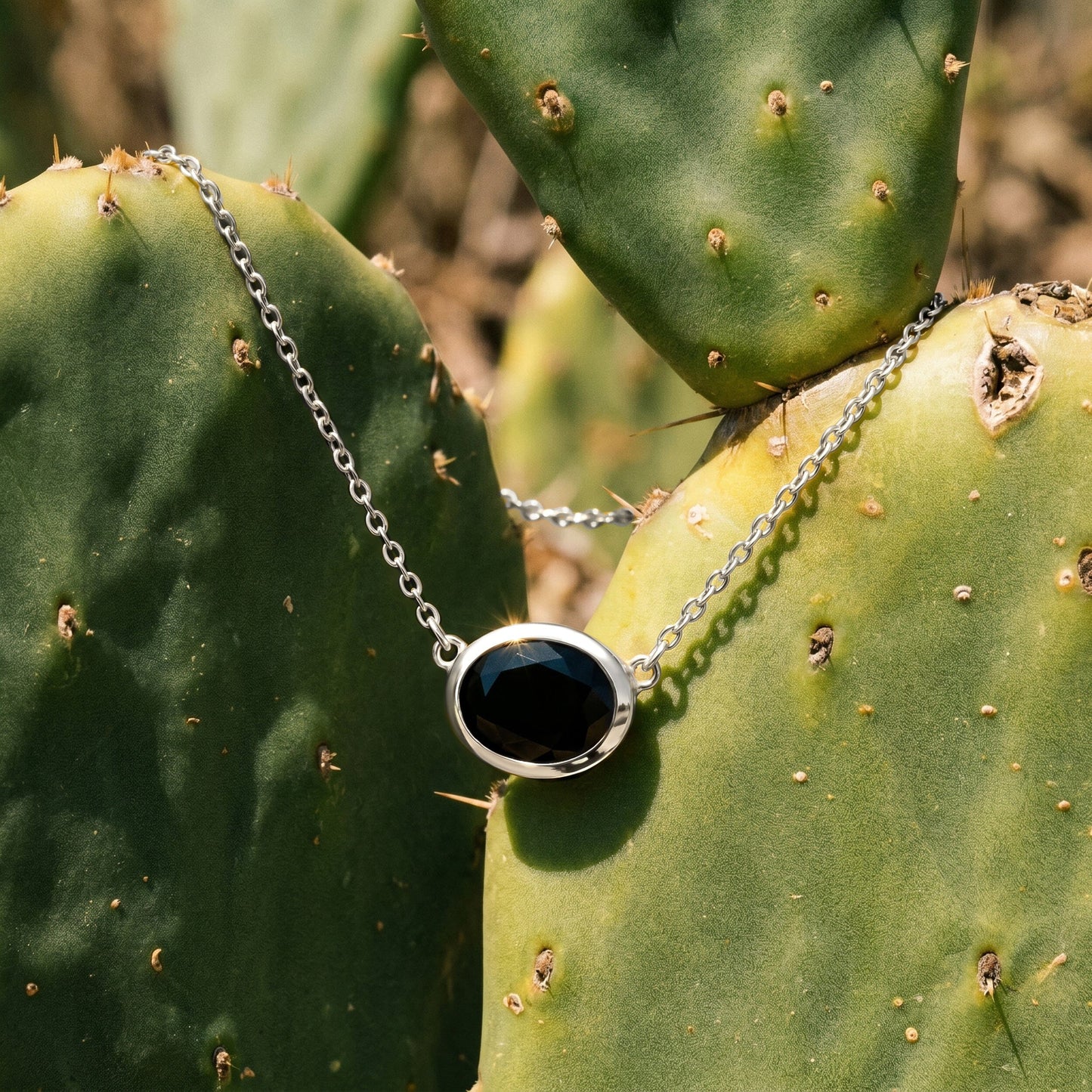 Black Obsidian Necklace - Skin-Touch - white rhodium lifestyle 2